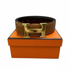 Hermes I8 Constance Reversible 65 Gold Buckle Brown Leather Belt — view 3