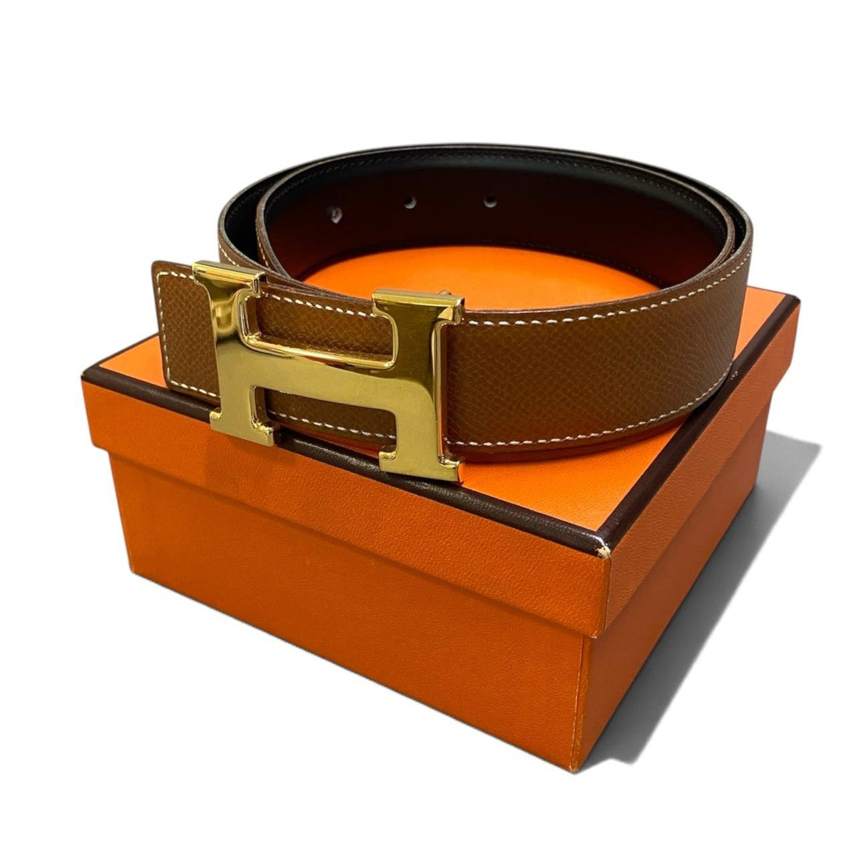 Hermes I8 Constance Reversible 65 Gold Buckle Brown Leather Belt — view 4
