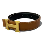 Hermes I8 Constance Reversible 65 Gold Buckle Brown Leather Belt — view 2