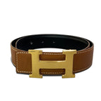 Hermes I8 Constance Reversible 65 Gold Buckle Brown Leather Belt