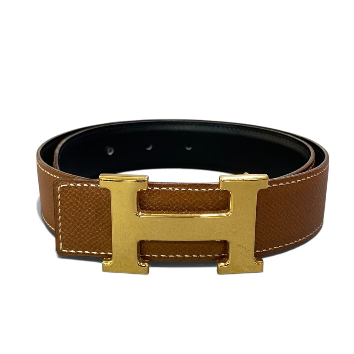Hermes I8 Constance Reversible 65 Gold Buckle Brown Leather Belt