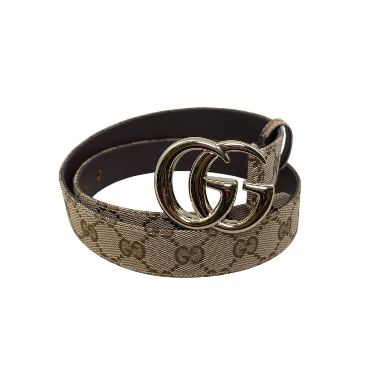 Gucci Belt GG Marmont Canvas Leather Brown Logo Gold