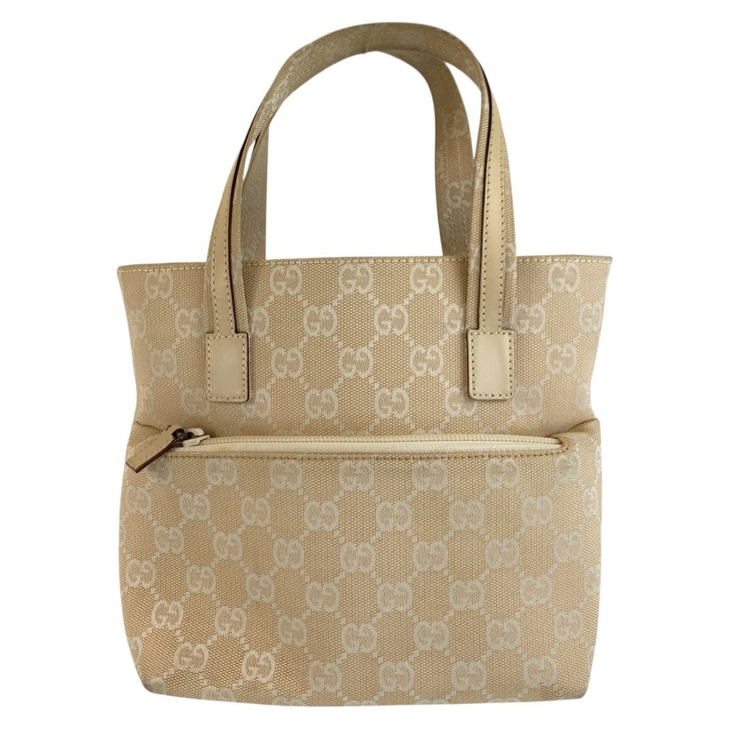 Gucci Beige Ivory GG Canvas Leather Tote Bag
