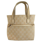 Gucci Beige Ivory GG Canvas Leather Tote Bag