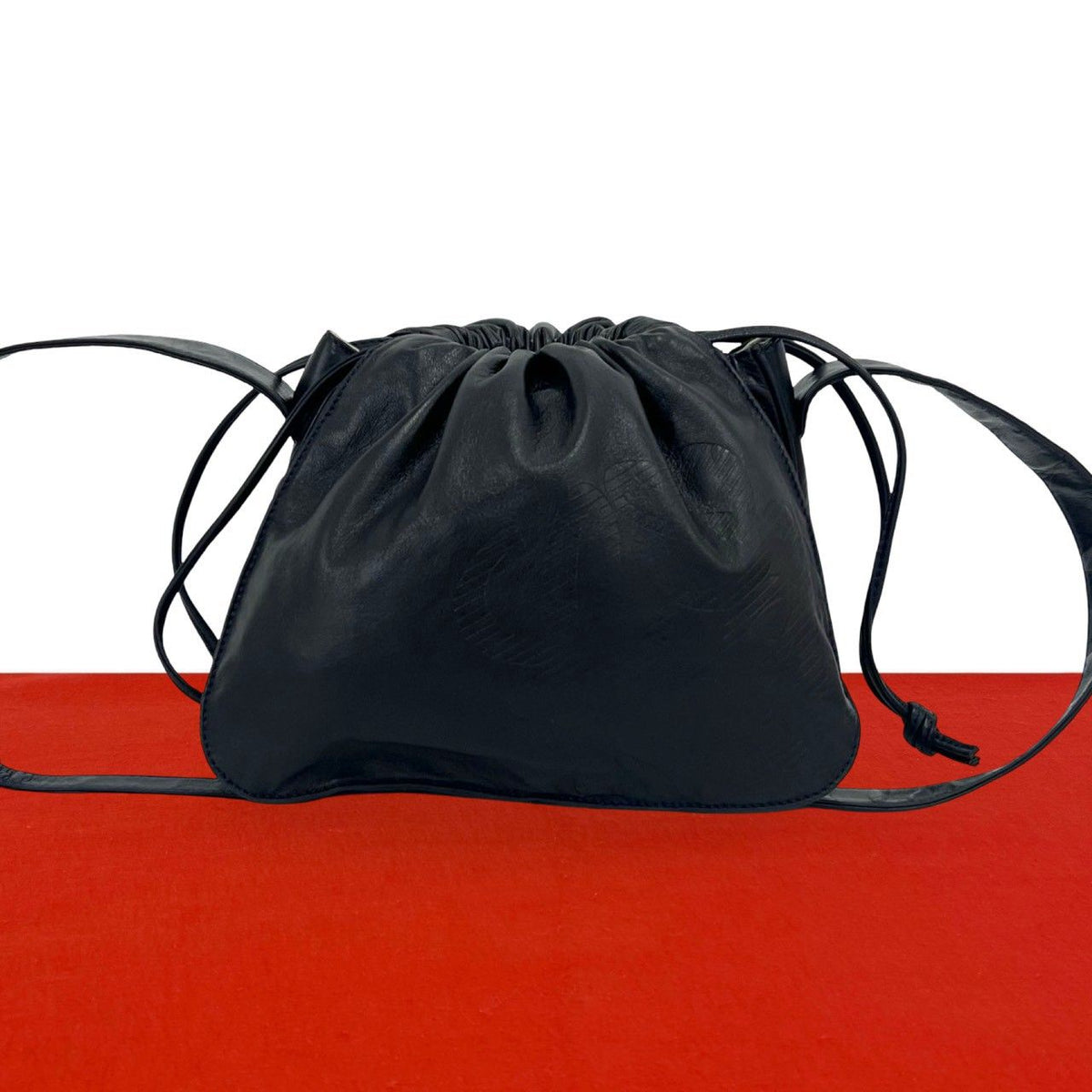 Loewe Vintage Anagram Logo Nappa Leather Drawstring Shoulder Bag Pochette Dark