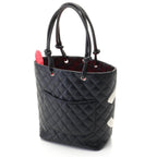 Chanel Cambon Line Medium Tote Handbag Calfskin Black White Silver — view 2