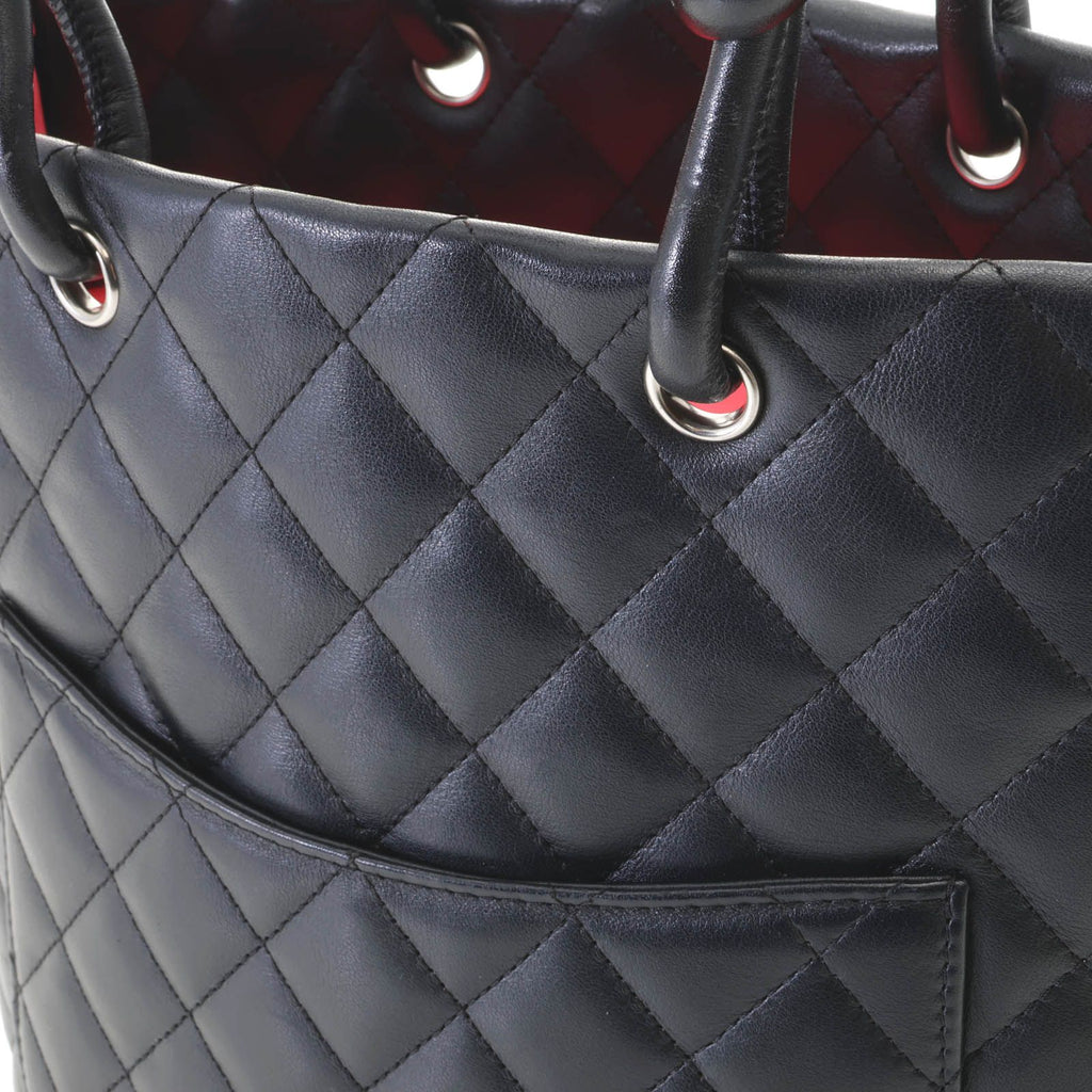 Chanel Cambon Line Medium Tote Handbag Calfskin Black White Silver — view 6