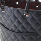 Chanel Cambon Line Medium Tote Handbag Calfskin Black White Silver — view 6