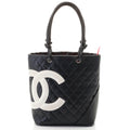Chanel Cambon Line Medium Tote Handbag Calfskin Black White Silver