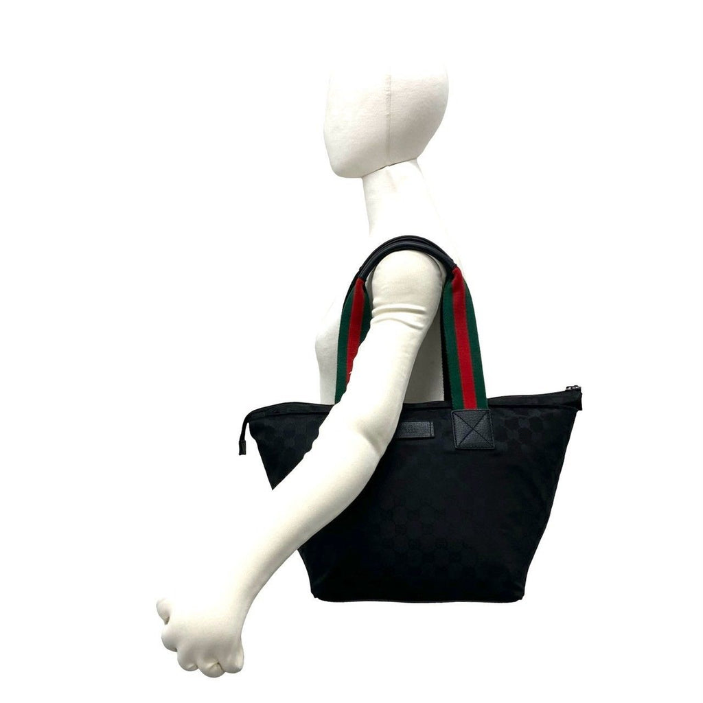 Gucci Sherry Line GG Pattern Logo Nylon Leather Tote Shoulder Bag Black — view 2