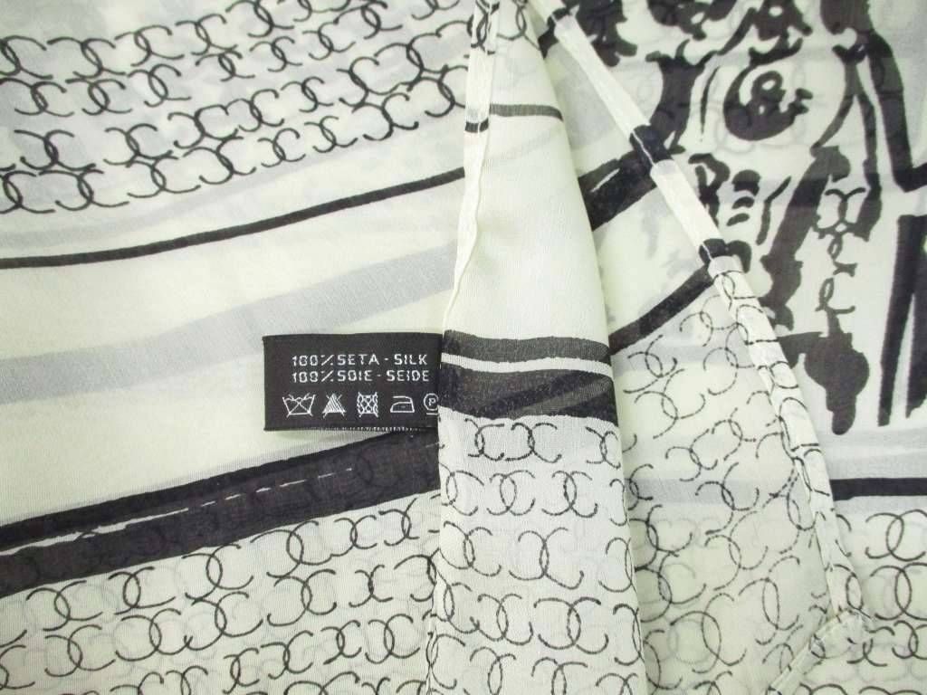 Chanel Shawl Cambon Street Silk Large Scarf CC Logo Print Ivory — view 5