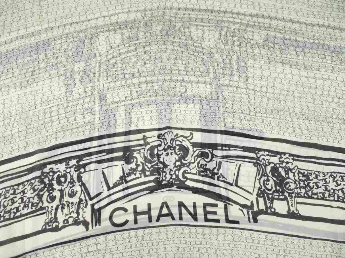 Chanel Shawl Cambon Street Silk Large Scarf CC Logo Print Ivory — view 3