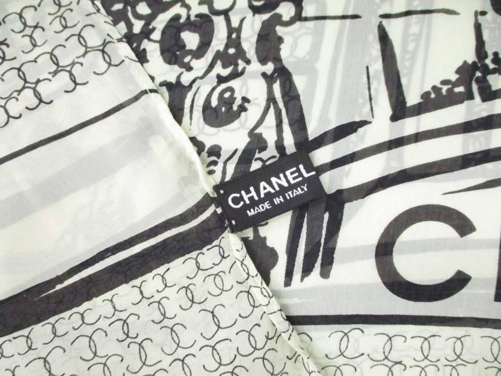 Chanel Shawl Cambon Street Silk Large Scarf CC Logo Print Ivory — view 4