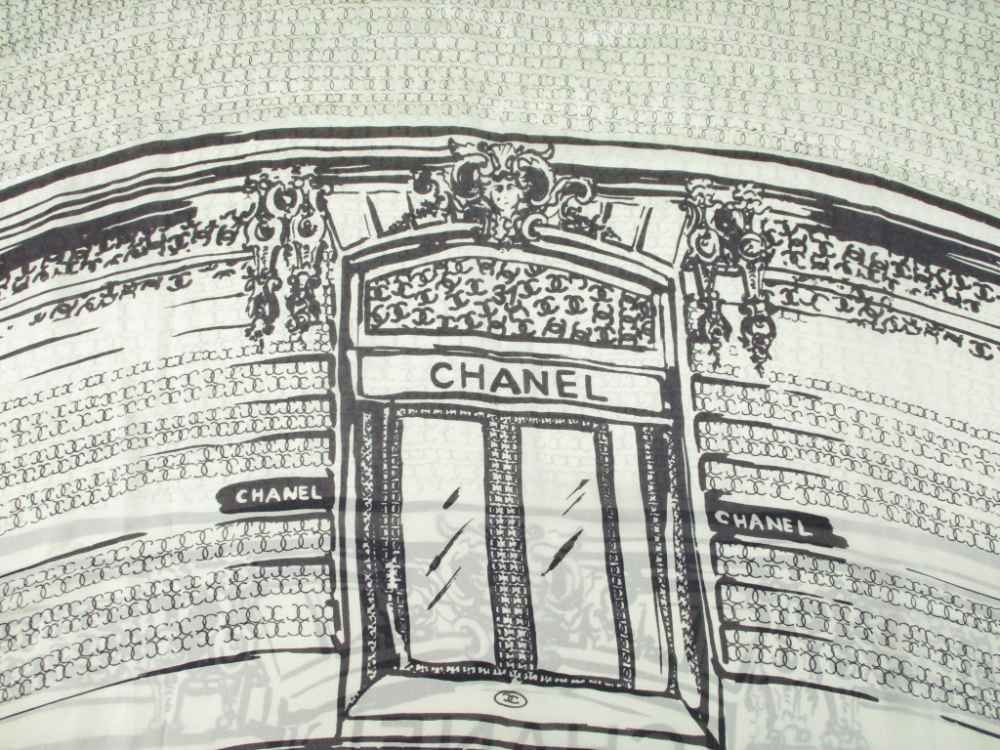Chanel Shawl Cambon Street Silk Large Scarf CC Logo Print Ivory — view 2