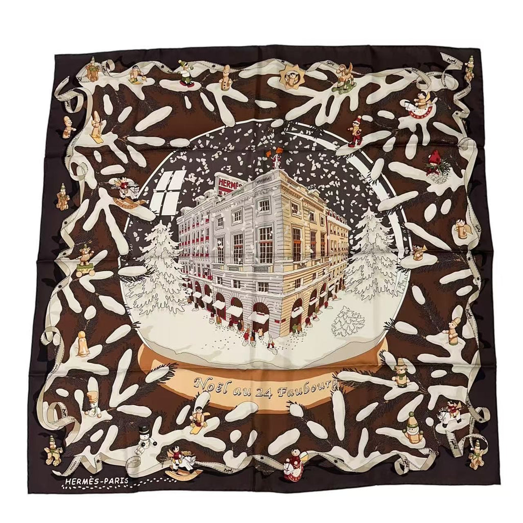 Hermes Scarf Silk Carre 90 Noel Au 24 Faubourg Christmas at No Brown — view 2