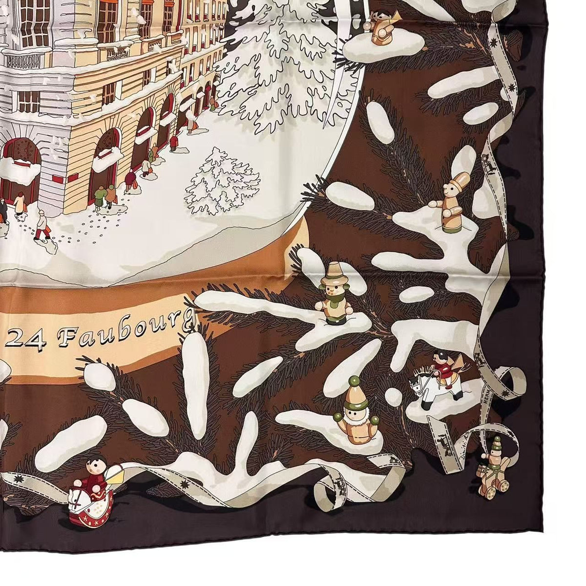 Hermes Scarf Silk Carre 90 Noel Au 24 Faubourg Christmas at No Brown — view 6