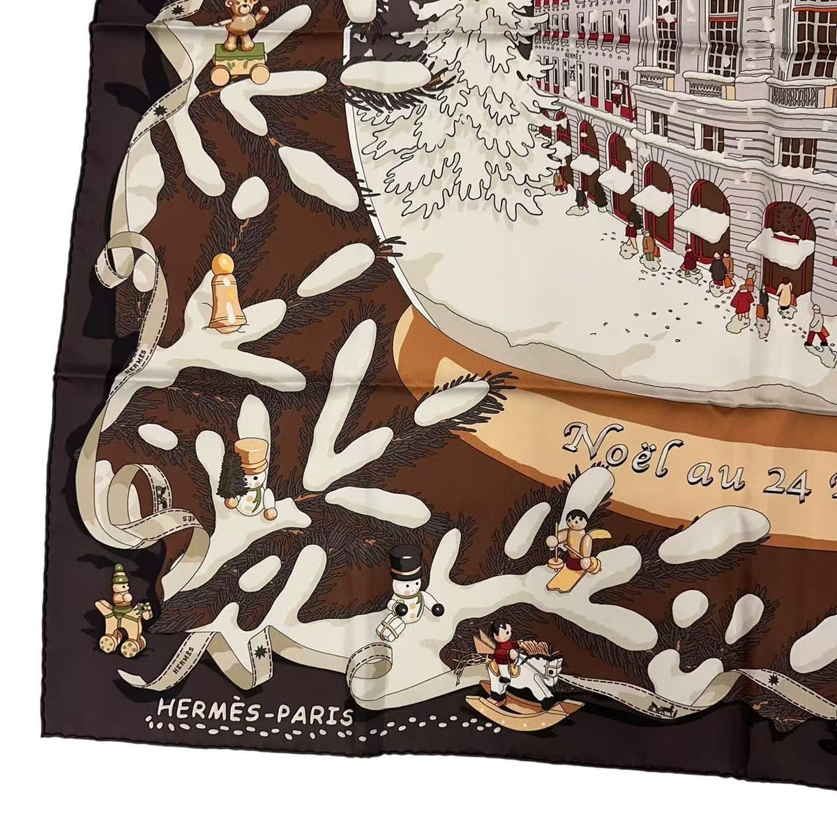 Hermes Scarf Silk Carre 90 Noel Au 24 Faubourg Christmas at No Brown — view 5