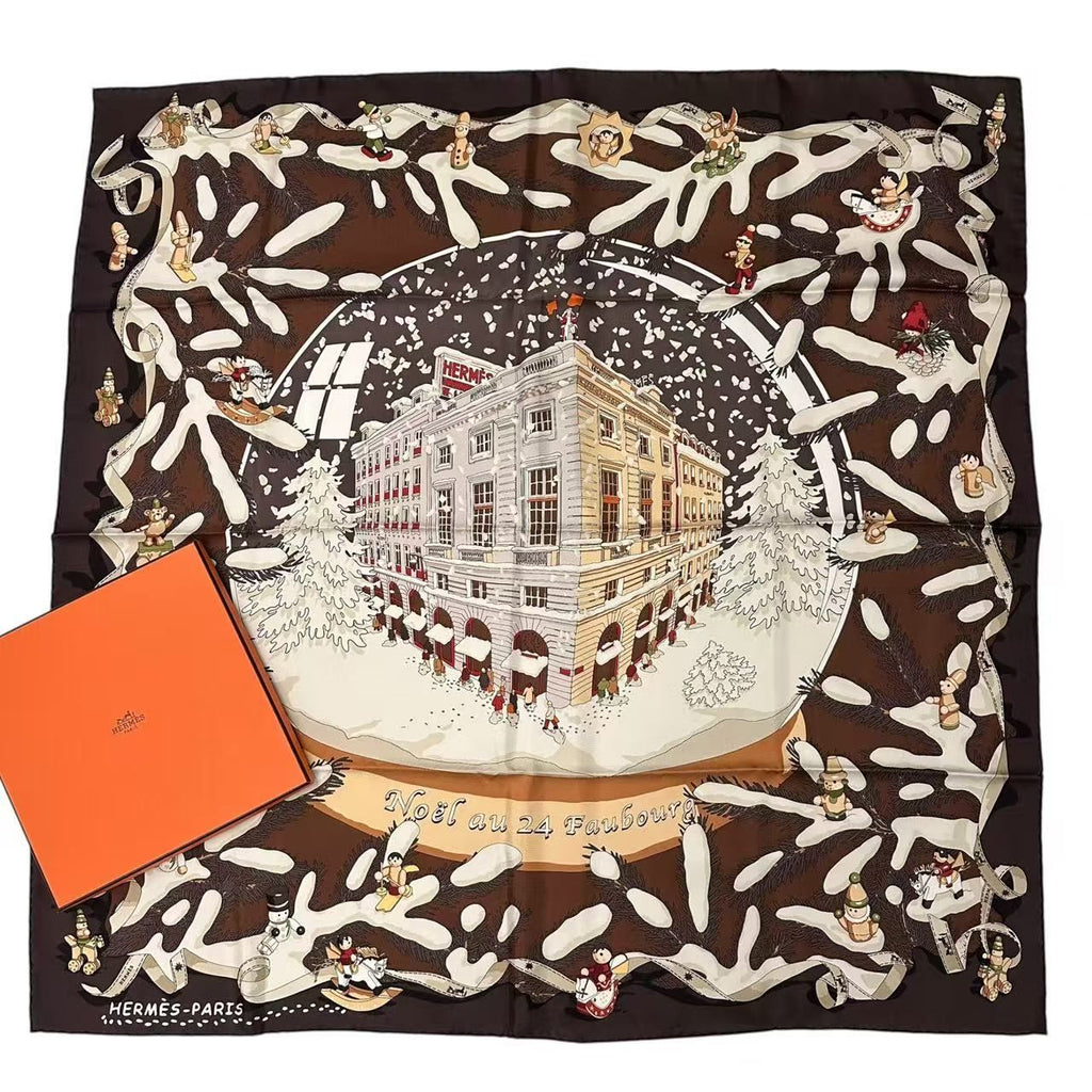 Hermes Scarf Silk Carre 90 Noel Au 24 Faubourg Christmas at No Brown