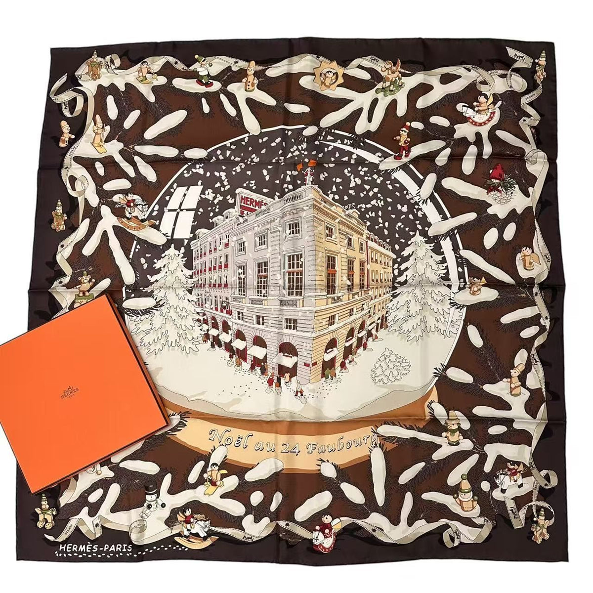 Hermes Scarf Silk Carre 90 Noel Au 24 Faubourg Christmas at No Brown