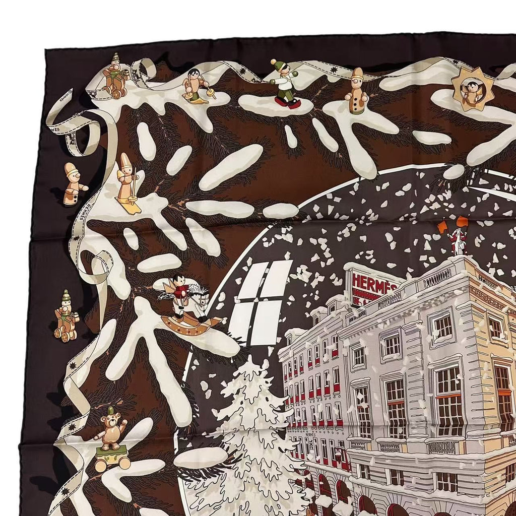 Hermes Scarf Silk Carre 90 Noel Au 24 Faubourg Christmas at No Brown — view 3