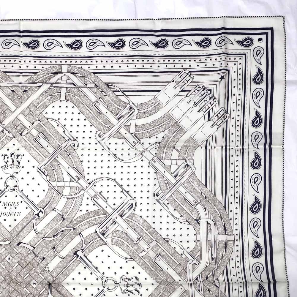 Hermes Carre 140 Mors a Jouets Bandana White Shawl Cashmere Silk Scarf — view 5