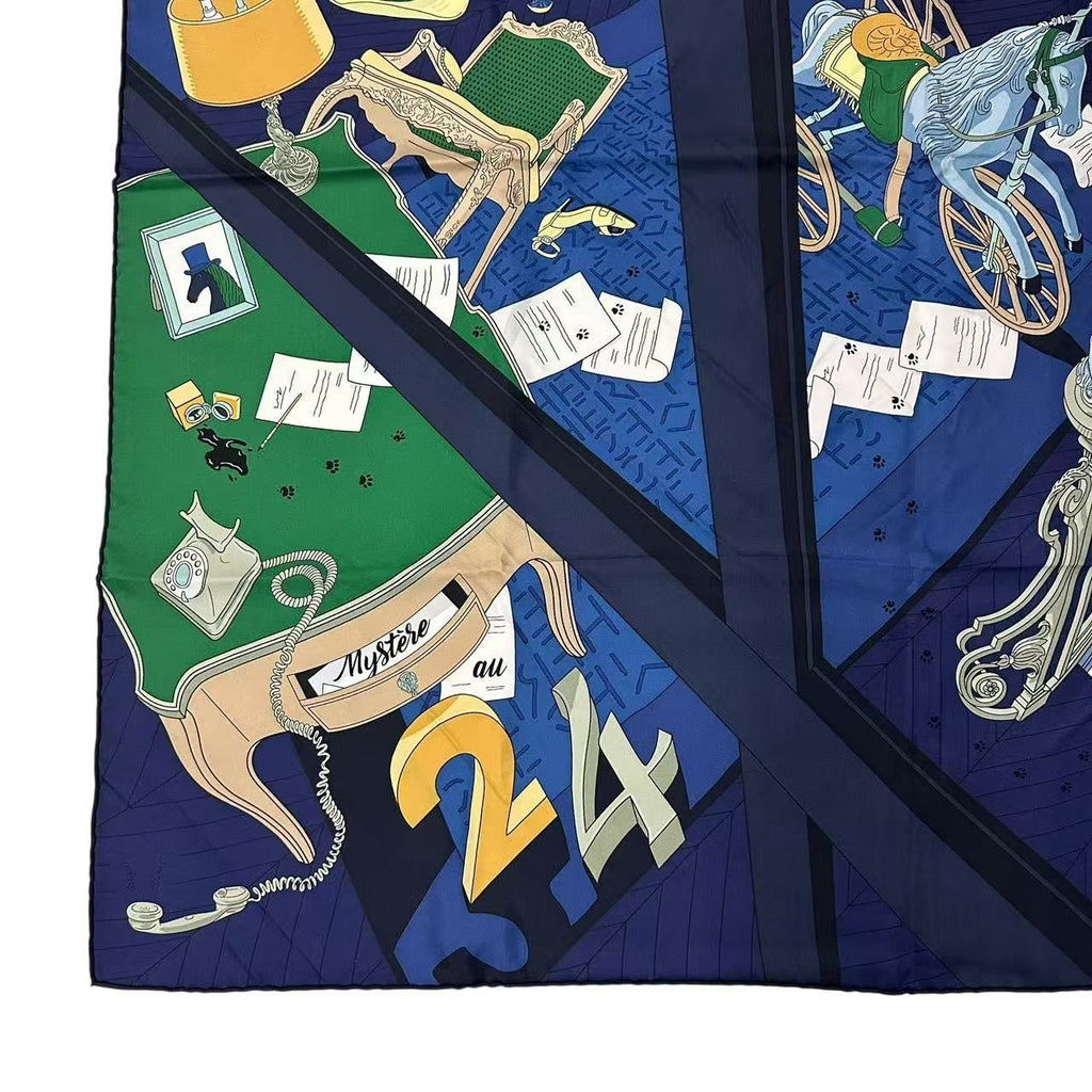 Hermes Carre 90 Mystere AU 24 Address Mystery Scarf Silk Navy — view 5