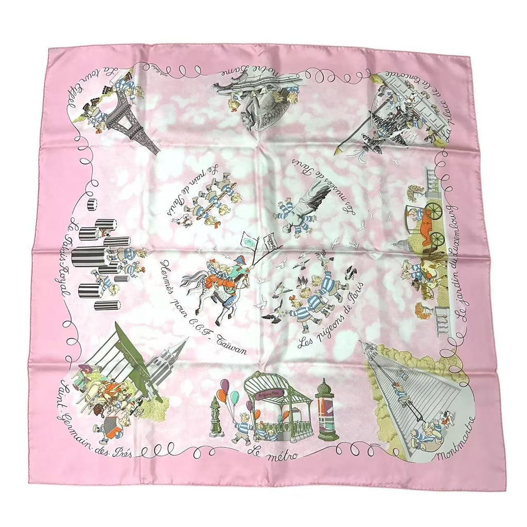 Hermes Scarf Silk Carre 90 les Triples de Paris Mischievous Triplets Pink — view 2
