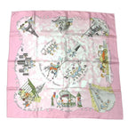 Hermes Scarf Silk Carre 90 les Triples de Paris Mischievous Triplets Pink — view 2