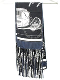 Hermes Fringe Scarf Shawl Ex-Libris Navy Silk