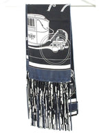 Hermes Fringe Scarf Shawl Ex-Libris Navy Silk
