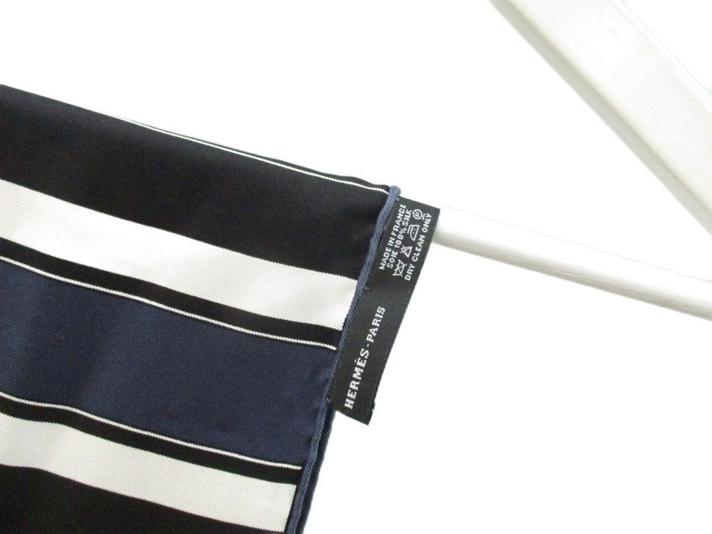 Hermes Fringe Scarf Shawl Ex-Libris Navy Silk — view 4
