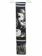 Hermes Fringe Scarf Shawl Ex-Libris Navy Silk — view 2