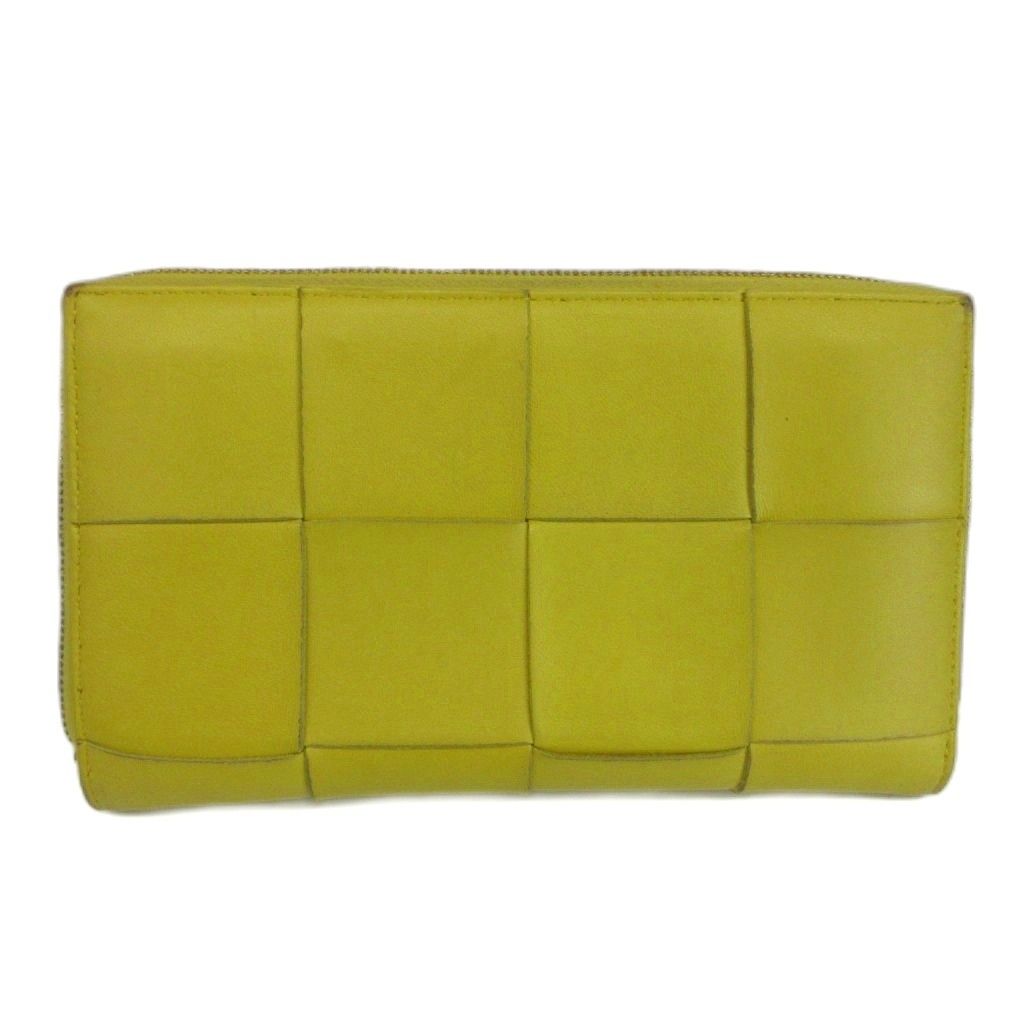 Bottega Veneta Cassette Wallet Leather Zip Around Maxi Intrecciato Yellow
