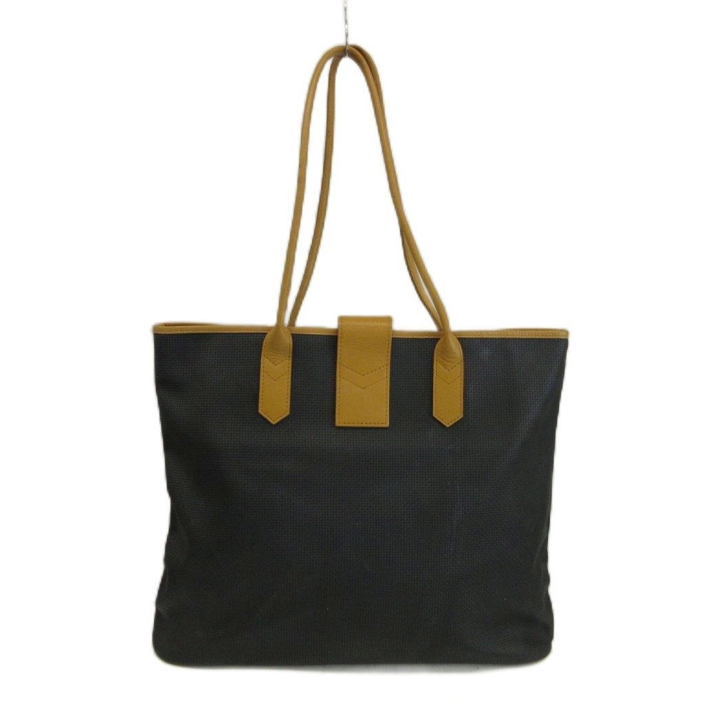 Saint Laurent Vintage Tote Bag Leather Triangle Logo Plate Gold Black Brown — view 2