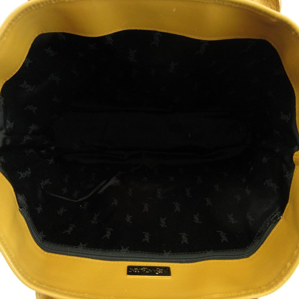 Saint Laurent Vintage Tote Bag Leather Triangle Logo Plate Gold Black Brown — view 3