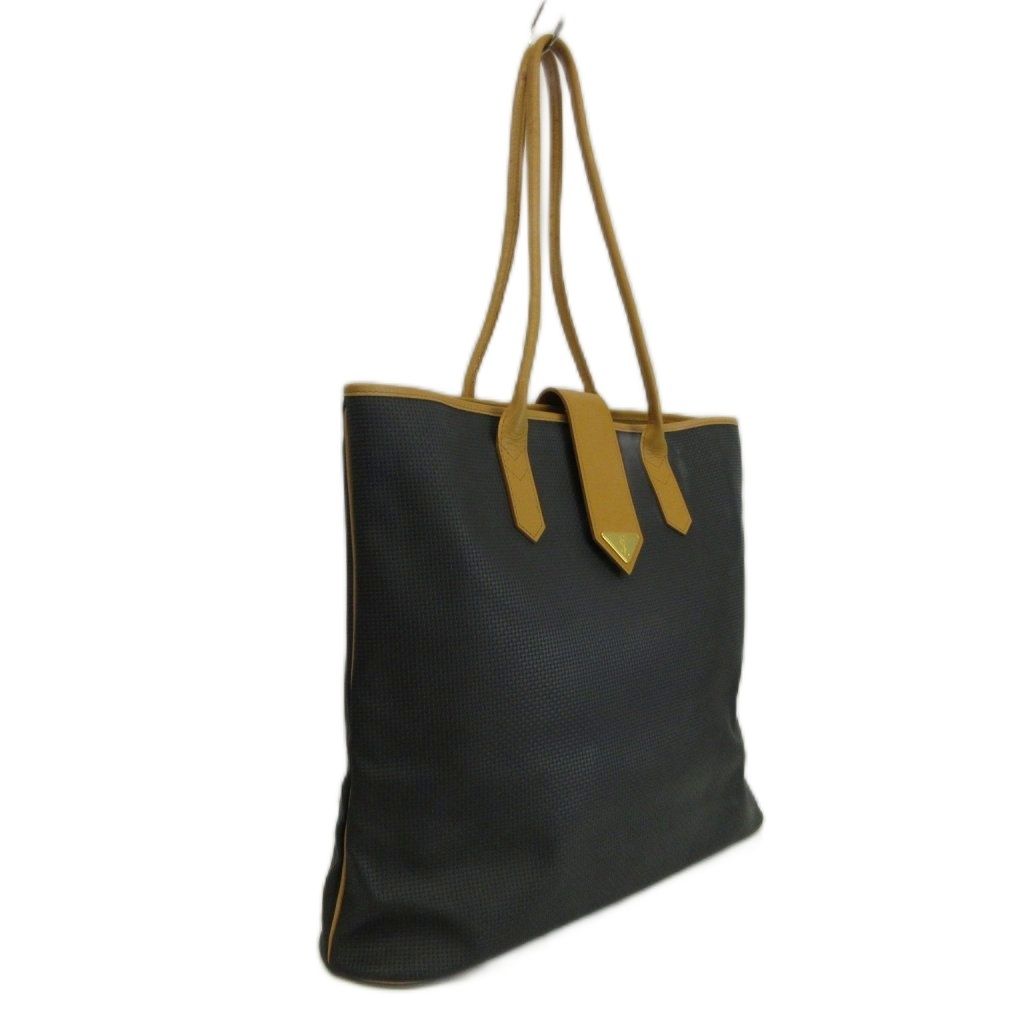 Saint Laurent Vintage Tote Bag Leather Triangle Logo Plate Gold Black Brown — view 5