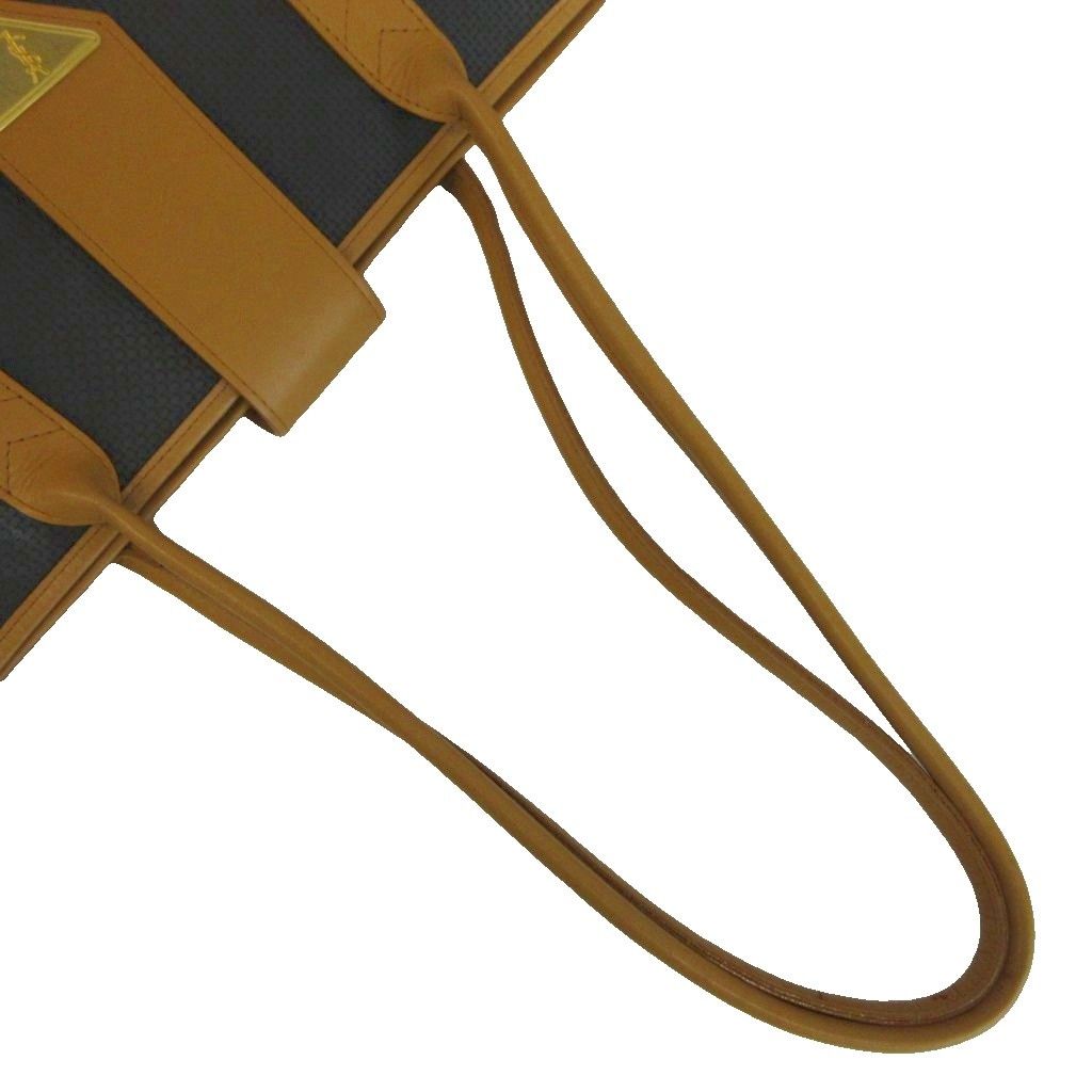 Saint Laurent Vintage Tote Bag Leather Triangle Logo Plate Gold Black Brown — view 7