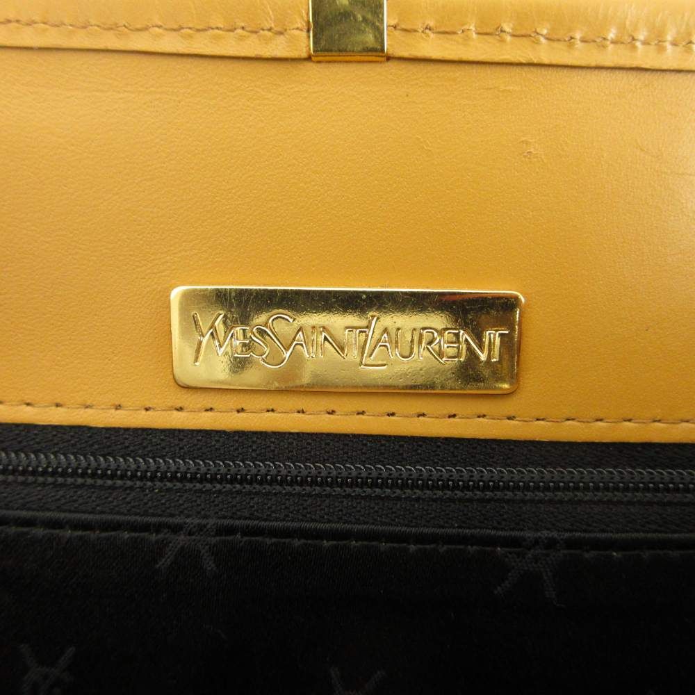 Saint Laurent Vintage Tote Bag Leather Triangle Logo Plate Gold Black Brown — view 4