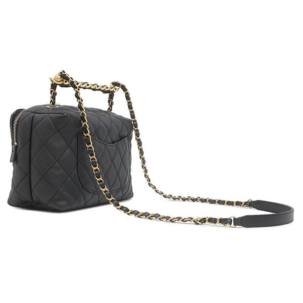 Chanel Shoulder Bag Quilted Small Calfskin Black Matte Gold — view 2