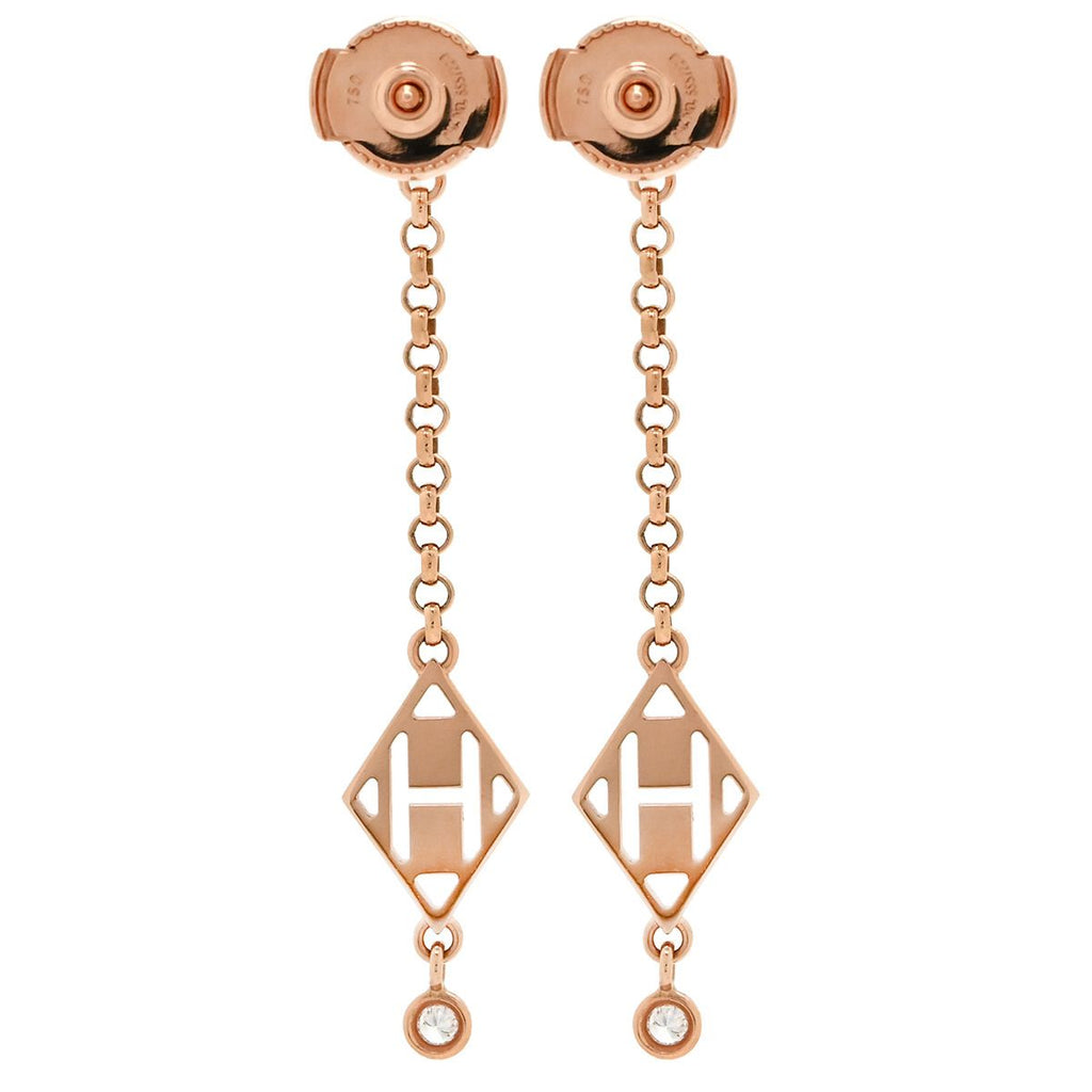 Hermes Earrings Gambade H Rose Gold Pink Diamond Drop Swing — view 2