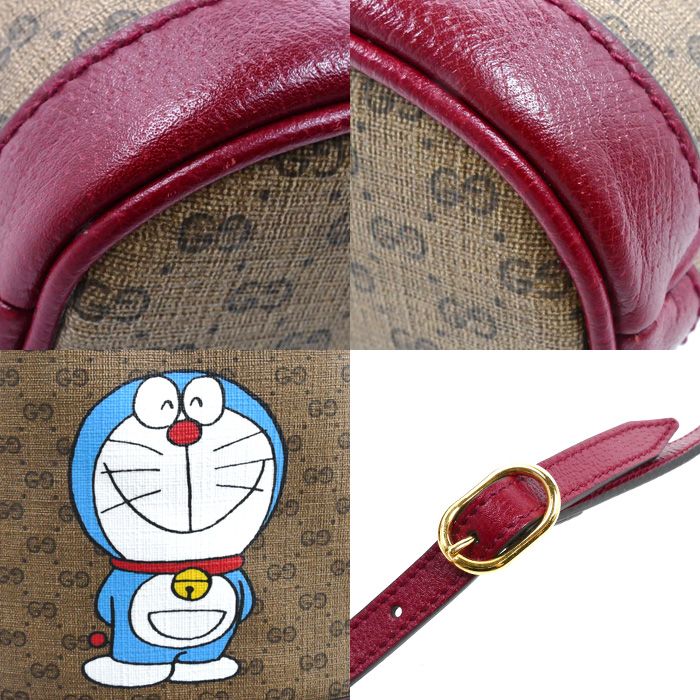 Gucci Doraemon Mini GG Supreme Shoulder Bag Beige Bordeaux Bucket — view 5