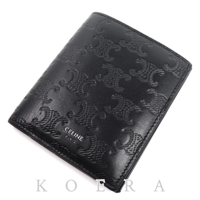 Celine Triomphe Compact Wallet Bifold Black Embossed