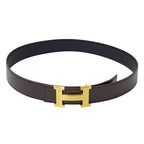 Hermes Belt H Leather Dark Brown Black Gold Reversible — view 2