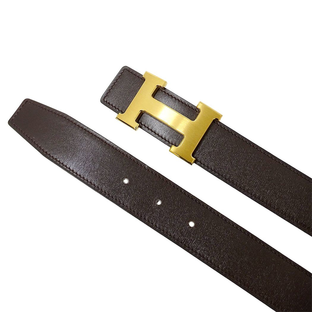 Hermes Belt H Leather Dark Brown Black Gold Reversible — view 4