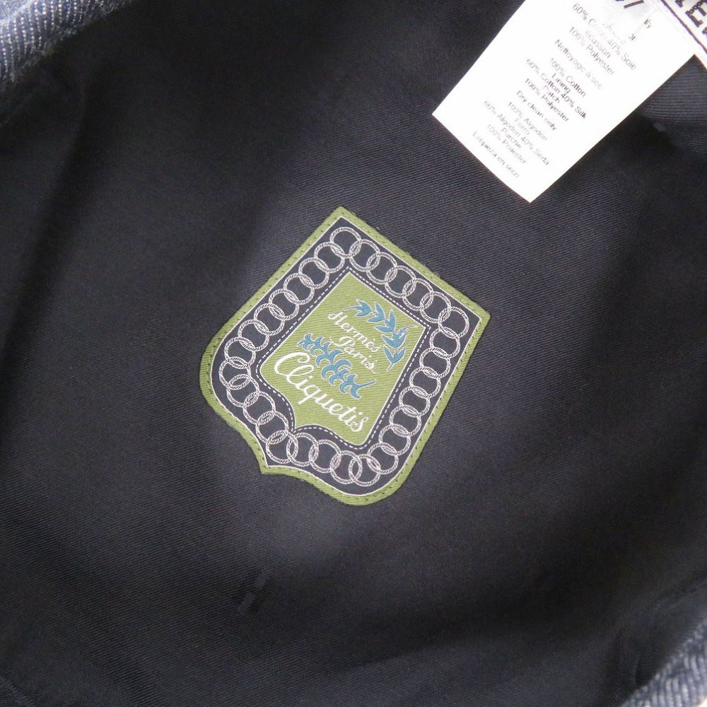 Hermes Saint Honore Sellier Buttons Denim Cotton Blue Beret Hat — view 4