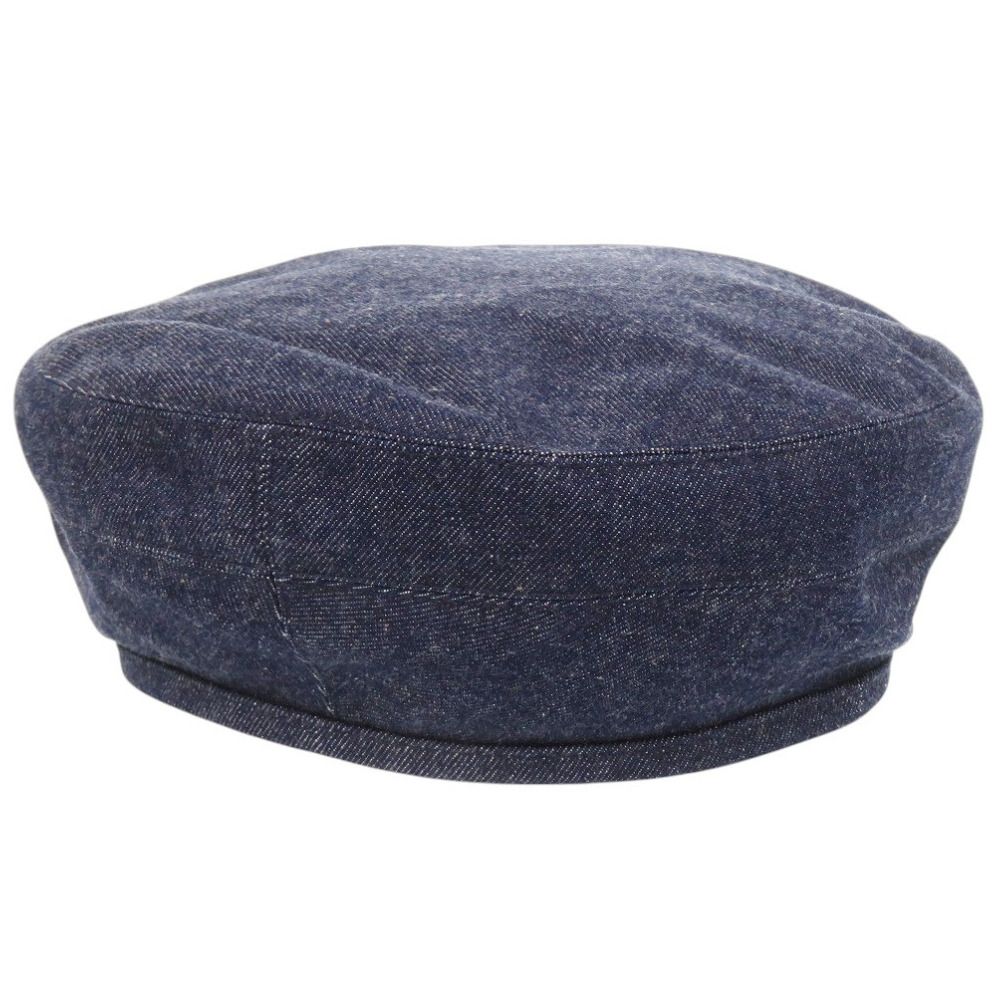 Hermes Saint Honore Sellier Buttons Denim Cotton Blue Beret Hat — view 3