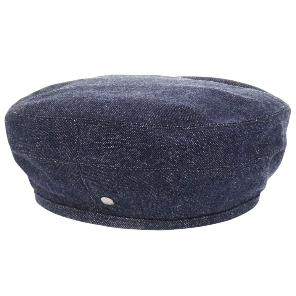 Hermes Saint Honore Sellier Buttons Denim Cotton Blue Beret Hat
