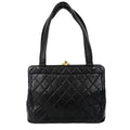 Chanel Tote Bag Quilted CC Logo Turnlock Shoulder Caviar Leather Black Gold