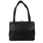 Chanel Tote Bag Quilted CC Logo Turnlock Shoulder Caviar Leather Black Gold