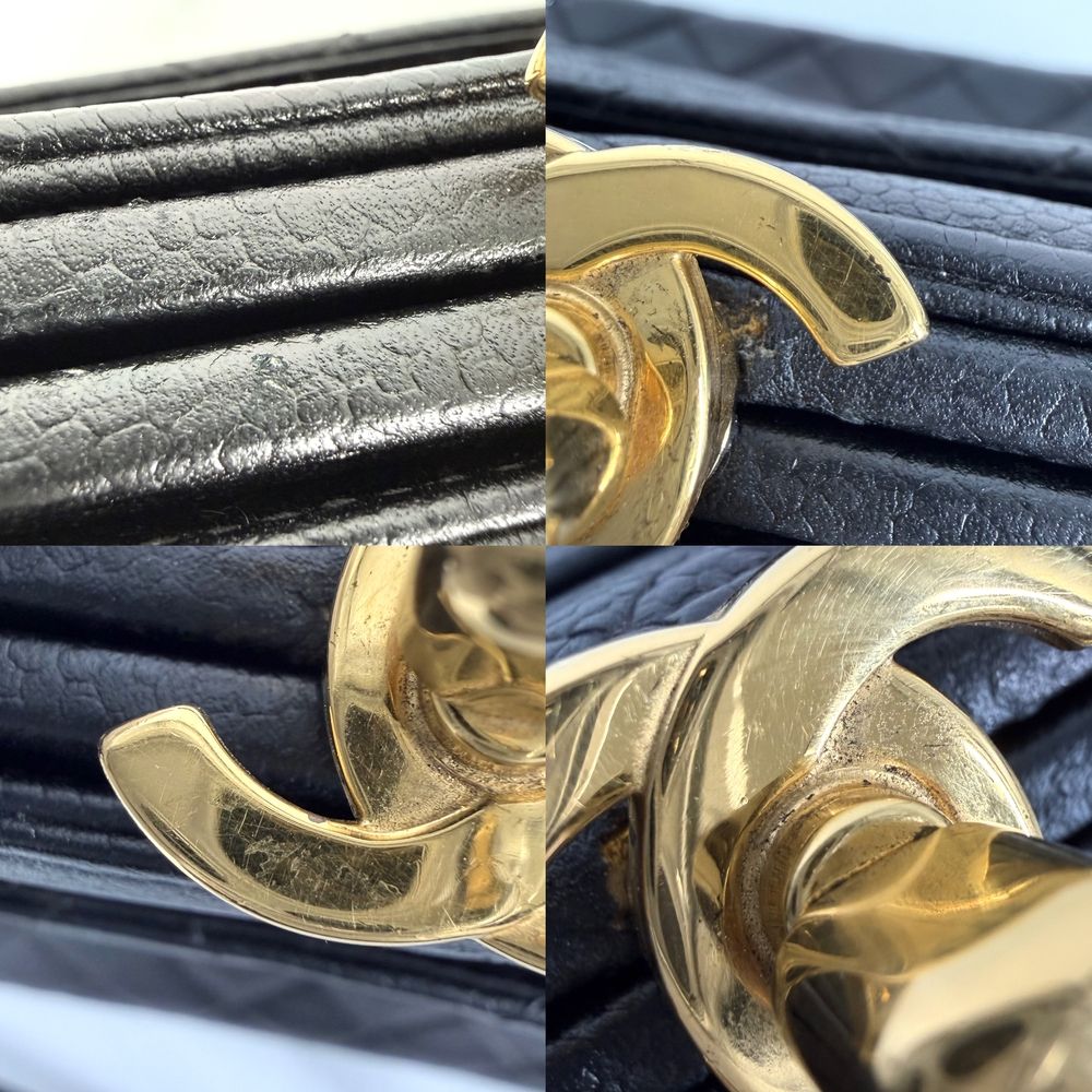 Chanel Tote Bag Quilted CC Logo Turnlock Shoulder Caviar Leather Black Gold — view 7